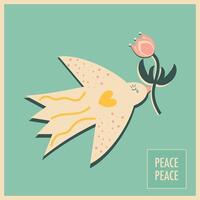 poster with a peace dove and flowers in its beak vector