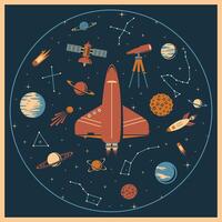 retro set with cosmic elements vector