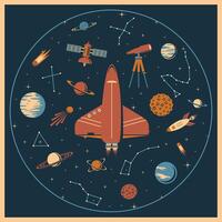 retro set with cosmic elements vector