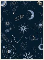 poster pattern with cosmic and magic elements in blue tones vector