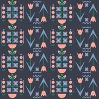 geometric seamless pattern with tulips and other shapes vector illustration