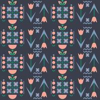 geometric seamless pattern with tulips and other shapes vector illustration