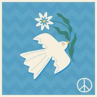 poster with a peace dove and flowers in its beak vector