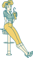 tattoo in traditional style of a pinup girl drinking a milkshake png