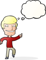 cartoon happy man pointing with thought bubble png