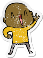 distressed sticker of a happy cartoon bald man png