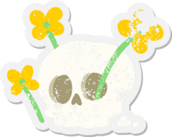 Totenkopf mit Blumen-Grunge-Aufkleber png