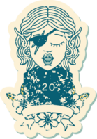 Retro Tattoo Style elf rogue character with natural twenty dice roll png