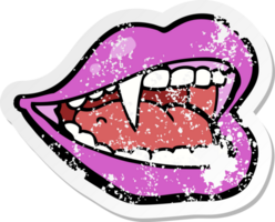 retro distressed sticker of a cartoon vampire mouth png