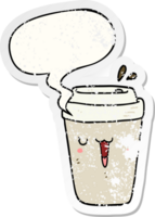 cartoon coffee cup with speech bubble distressed distressed old sticker png