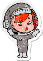 distressed sticker of a cartoon astronaut woman png