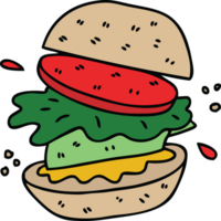 hand- getrokken eigenzinnig tekenfilm vegetarisch hamburger png