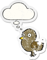 cartoon bird with thought bubble as a distressed worn sticker png