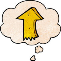 cartoon pointing arrow with thought bubble in grunge texture style png