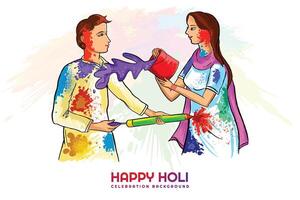 mano dibujar divertido Pareja danza celebrar vistoso holi tarjeta antecedentes vector