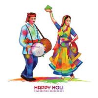 mano dibujar divertido Pareja danza celebrar vistoso holi tarjeta antecedentes vector