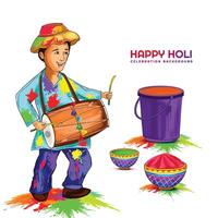 Hand draw fun man character celebrate colorful holi card background vector