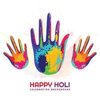 Holi festival with colorful handprint card background vector