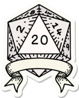 sticker of a natural 20 critical hit D20 dice roll png