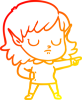 warm gradient line drawing of a cartoon elf girl png