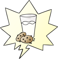 cartoon cookies and milk with speech bubble in smooth gradient style png