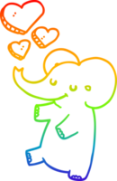 Regenbogen Gradient Linie Zeichnung von ein Karikatur Elefant mit Liebe Herzen png