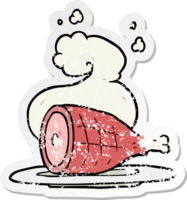 distressed sticker of a cartoon cooked meat png