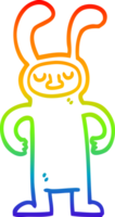 rainbow gradient line drawing of a cartoon man dressed as a bunny png
