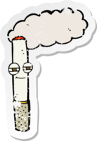 retro distressed sticker of a cartoon happy cigarette png