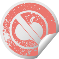 distressed circular peeling sticker symbol of a no fruit allowed sign png