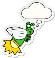 cartoon glow bug with thought bubble as a printed sticker png