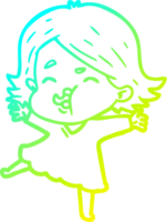 cold gradient line drawing of a cartoon girl pulling face png