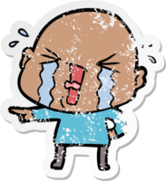 distressed sticker of a cartoon crying bald man png