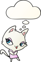 cartoon female cat with thought bubble in smooth gradient style png