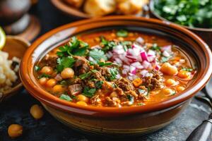 ai generado sopa con un girar, descubrir el negrita y picante delicias de pozole. generativo ai foto