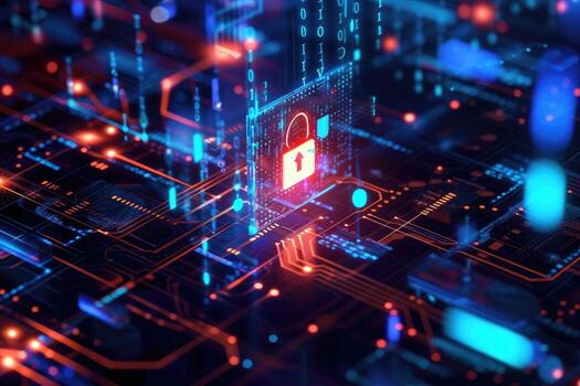 AI generated Data protection and cyber security with cyber background photo