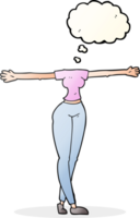 hand drawn thought bubble cartoon female body with wide arms png