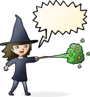 cartoon witch girl casting spell with speech bubble png