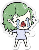 distressed sticker of a cartoon crying vampire girl png