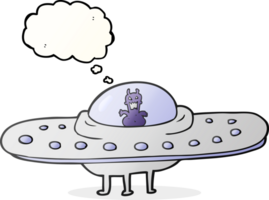 hand drawn thought bubble cartoon flying saucer png