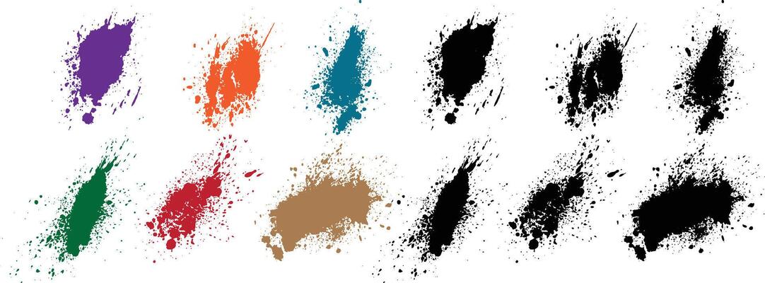 Brushstroke purple, wheat, black, red, green, orange color various blood paint splatter paint boxes collection