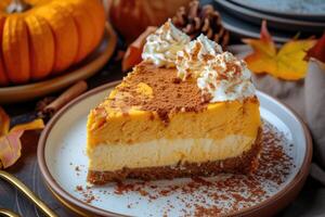 AI generated Autumn Delight, Indulging in the Richness of Pumpkin Spice Cheesecake. generative ai photo