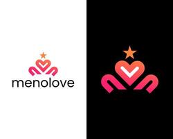 M with star and heart combination creative icon logo vector