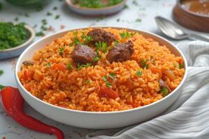 AI generated Nigerian Jollof Rice. generative ai photo