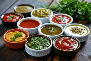 AI generated Selection of Different Sauces in Bowls. generative ai photo
