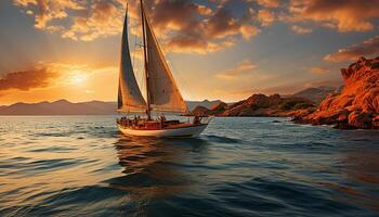 AI generated Sailing yacht glides on tranquil waters, embracing nature beauty generated by AI photo