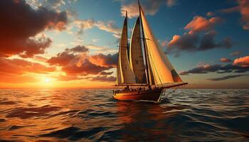 AI generated Sailing yacht glides on tranquil waves, embracing nature beauty generated by AI photo