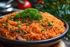 AI generated Nigerian Jollof Rice. generative ai photo