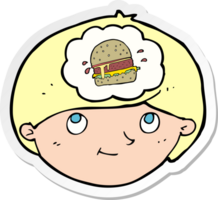 sticker of a cartoon man thinking about junk food png