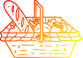 warm gradient line drawing of a cartoon picnic basket png